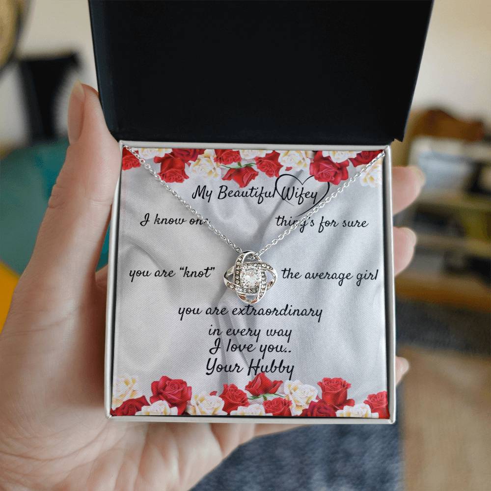 Valentine's Day Love Knot Necklace With Wifey Message Card